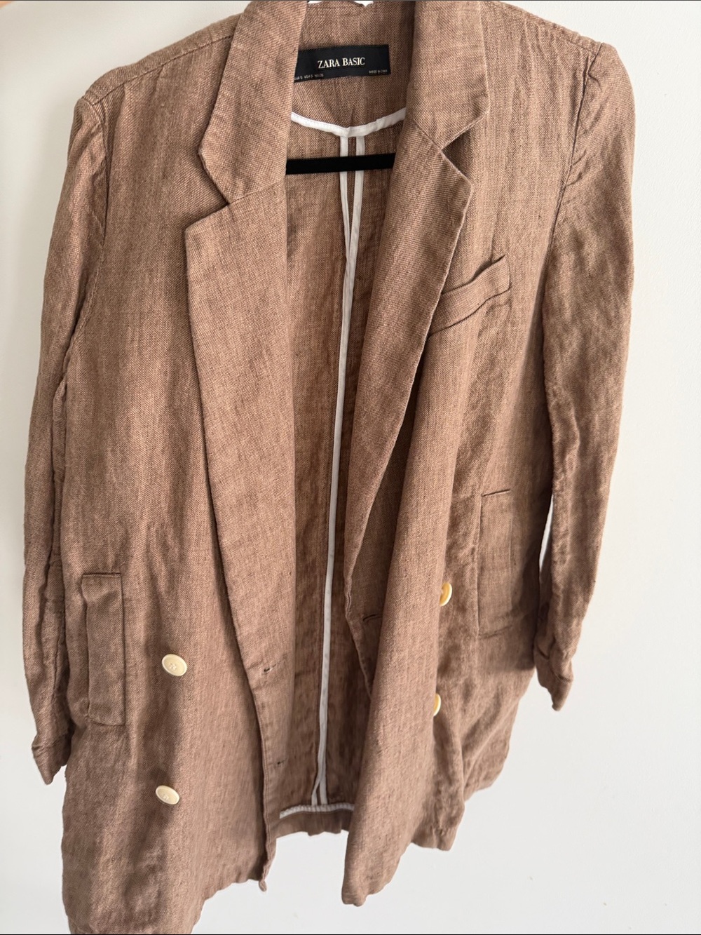 Zara Brown Linen Double-Breasted Blazer